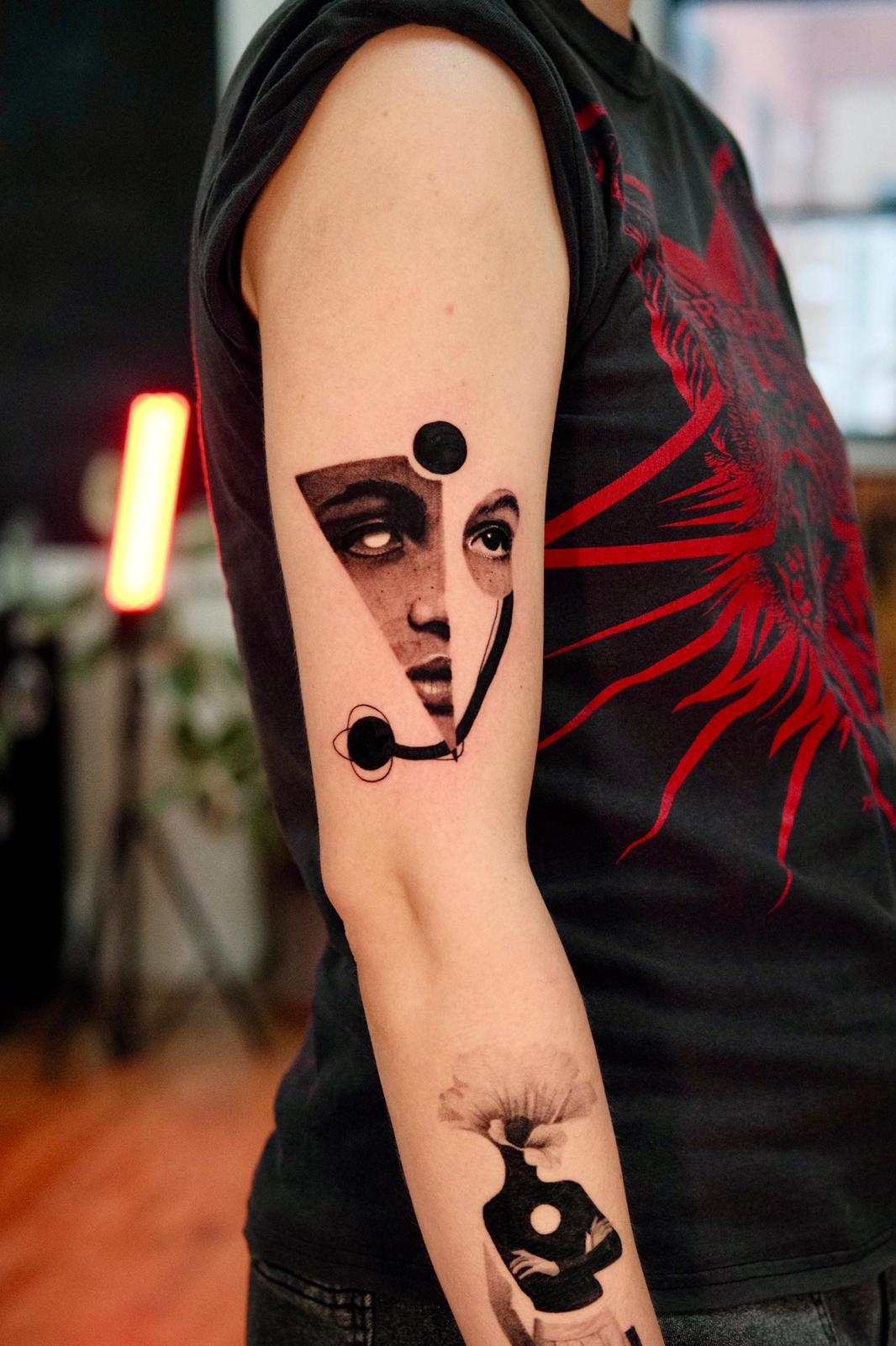 Abstract Face Fragment Tattoo with Geometric Elements