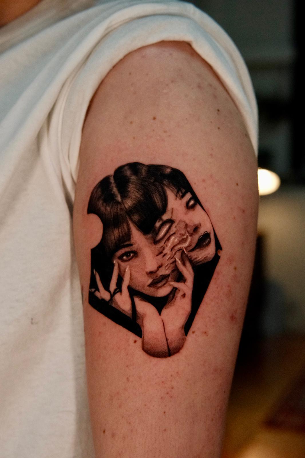 Dual Face Surreal Portrait Tattoo