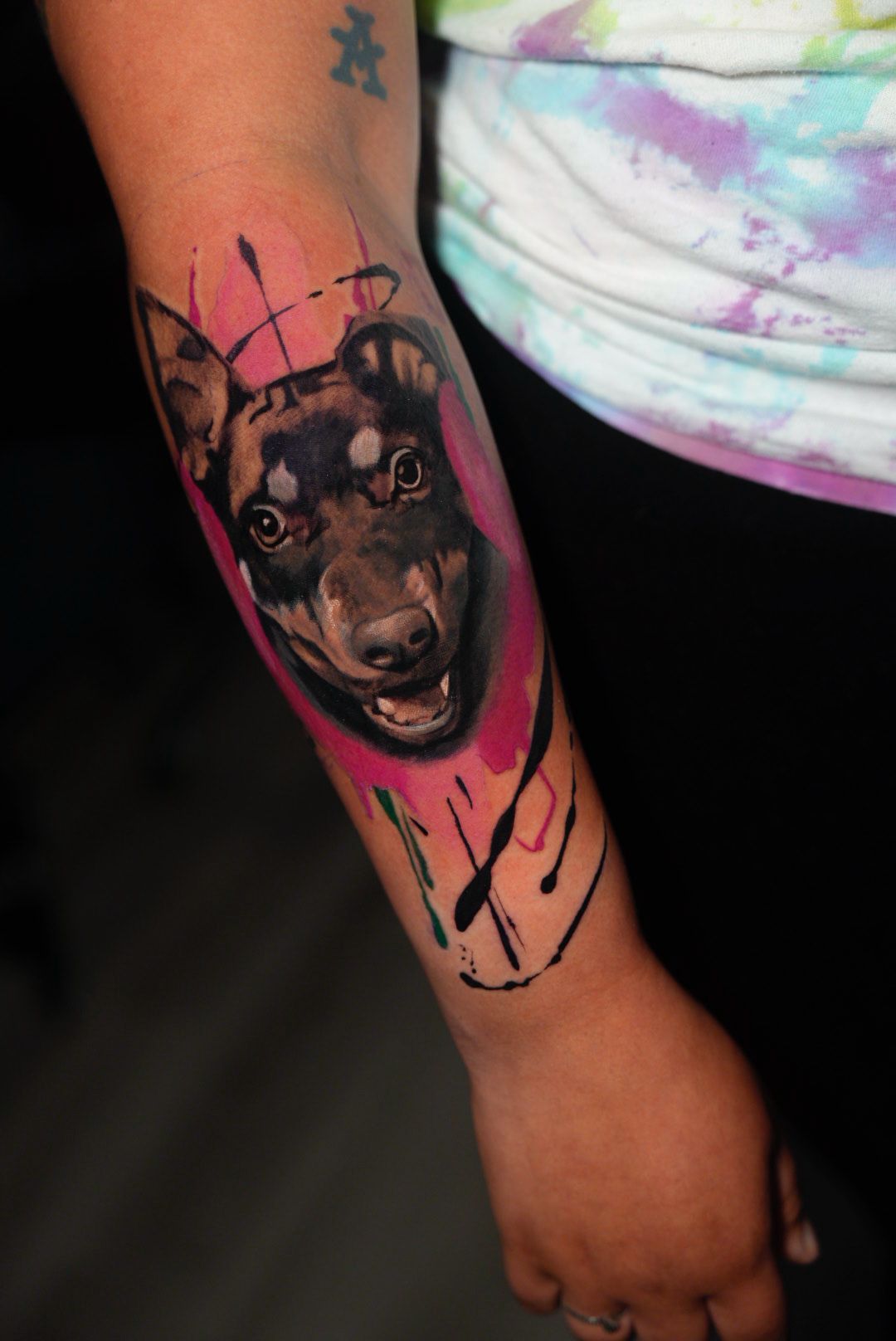 Dog Portrait with Abstract Color Tattoo