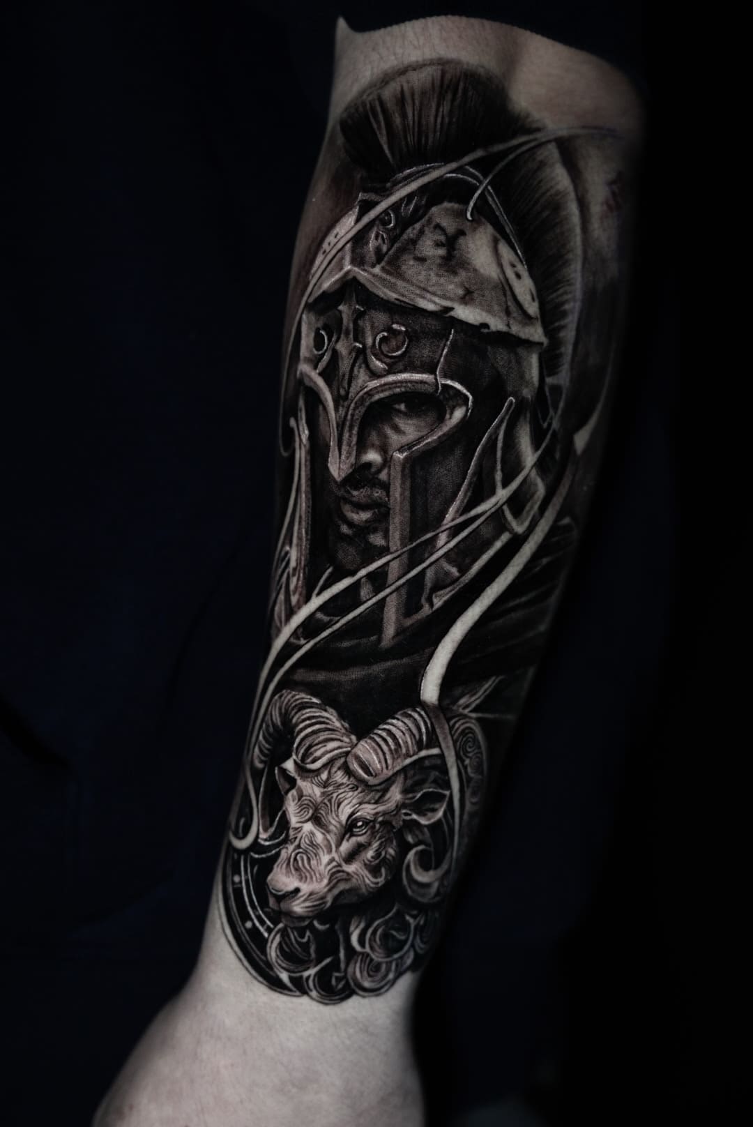 Spartan Warrior Black & Grey Tattoo