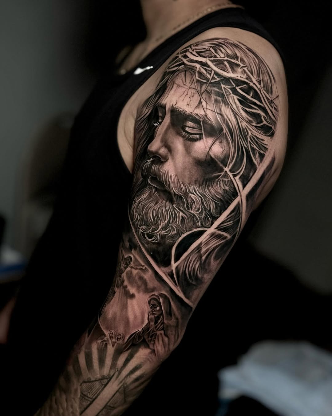Jesus Portrait Black & Grey Tattoo