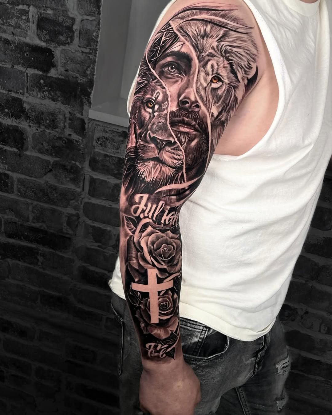 Jesus & Lion Black & Grey Sleeve