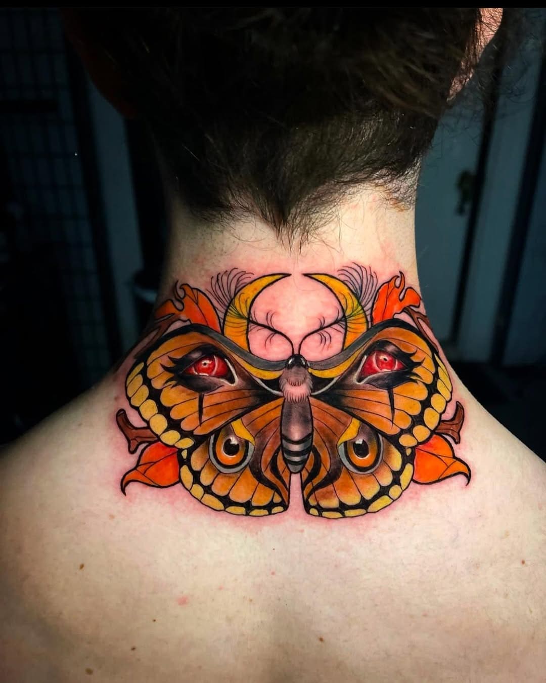 Butterfly Neck Color Tattoo