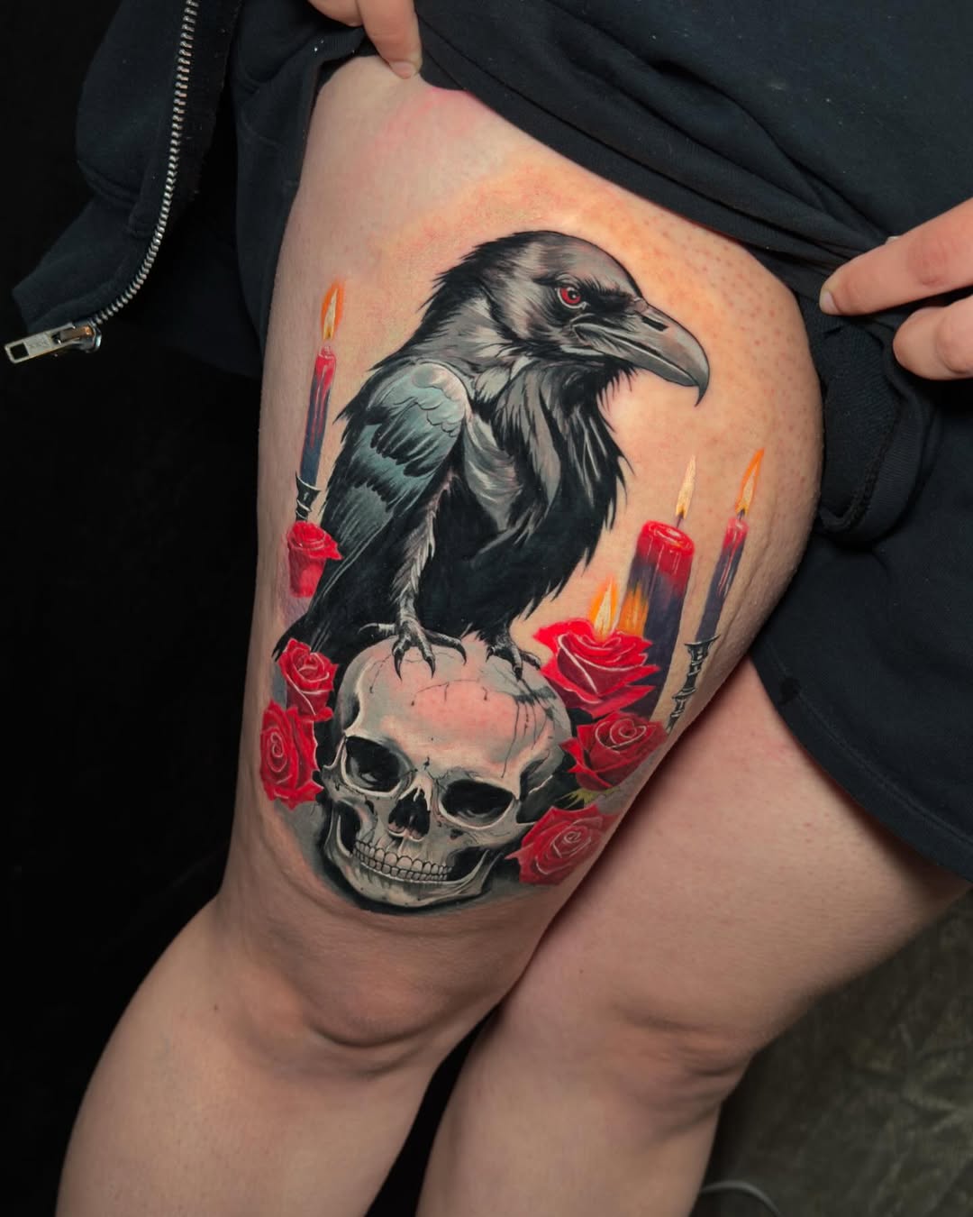 Raven & Skull Color Tattoo