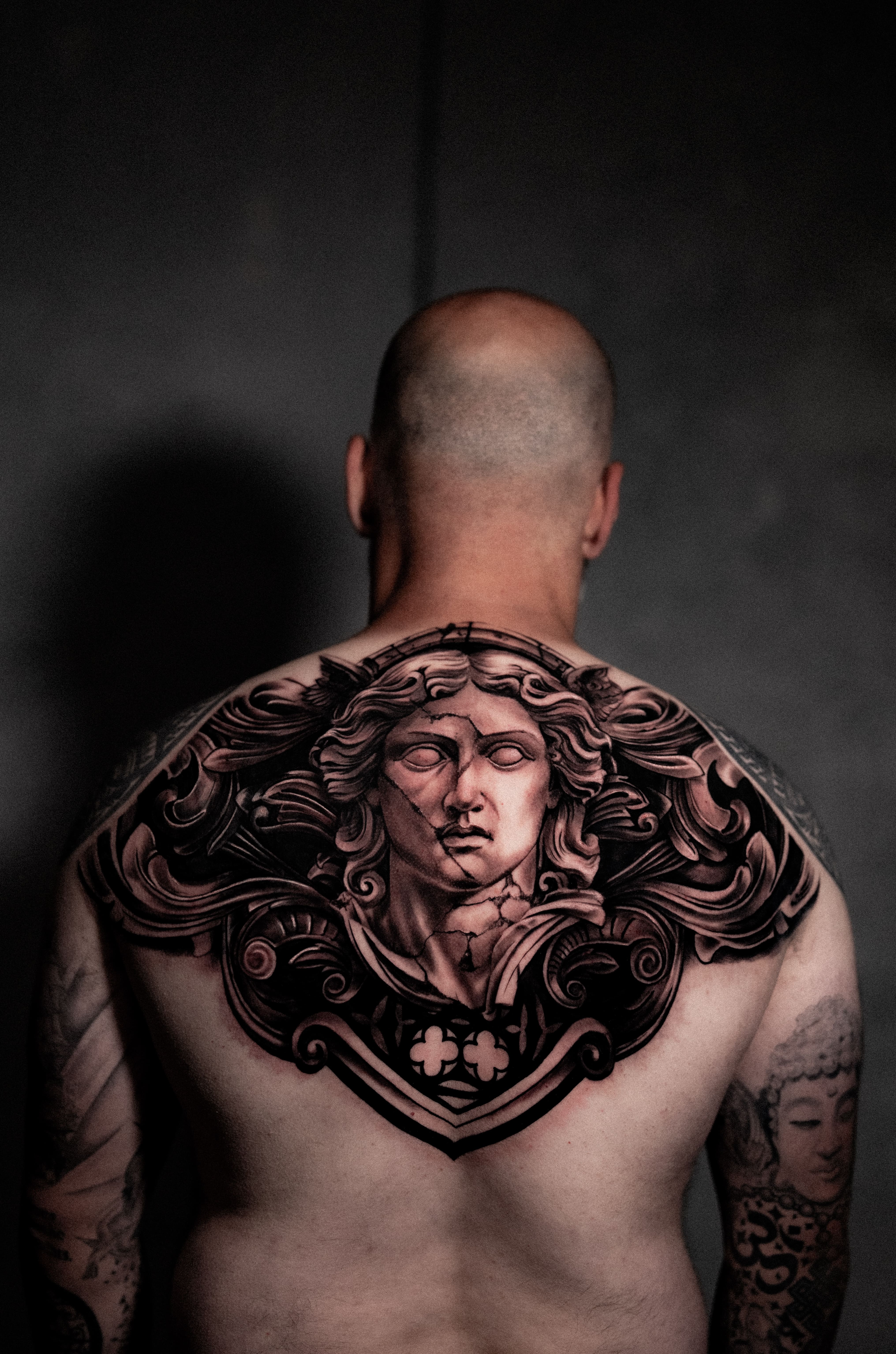 Classical Statue Back Piece – Black & Grey
