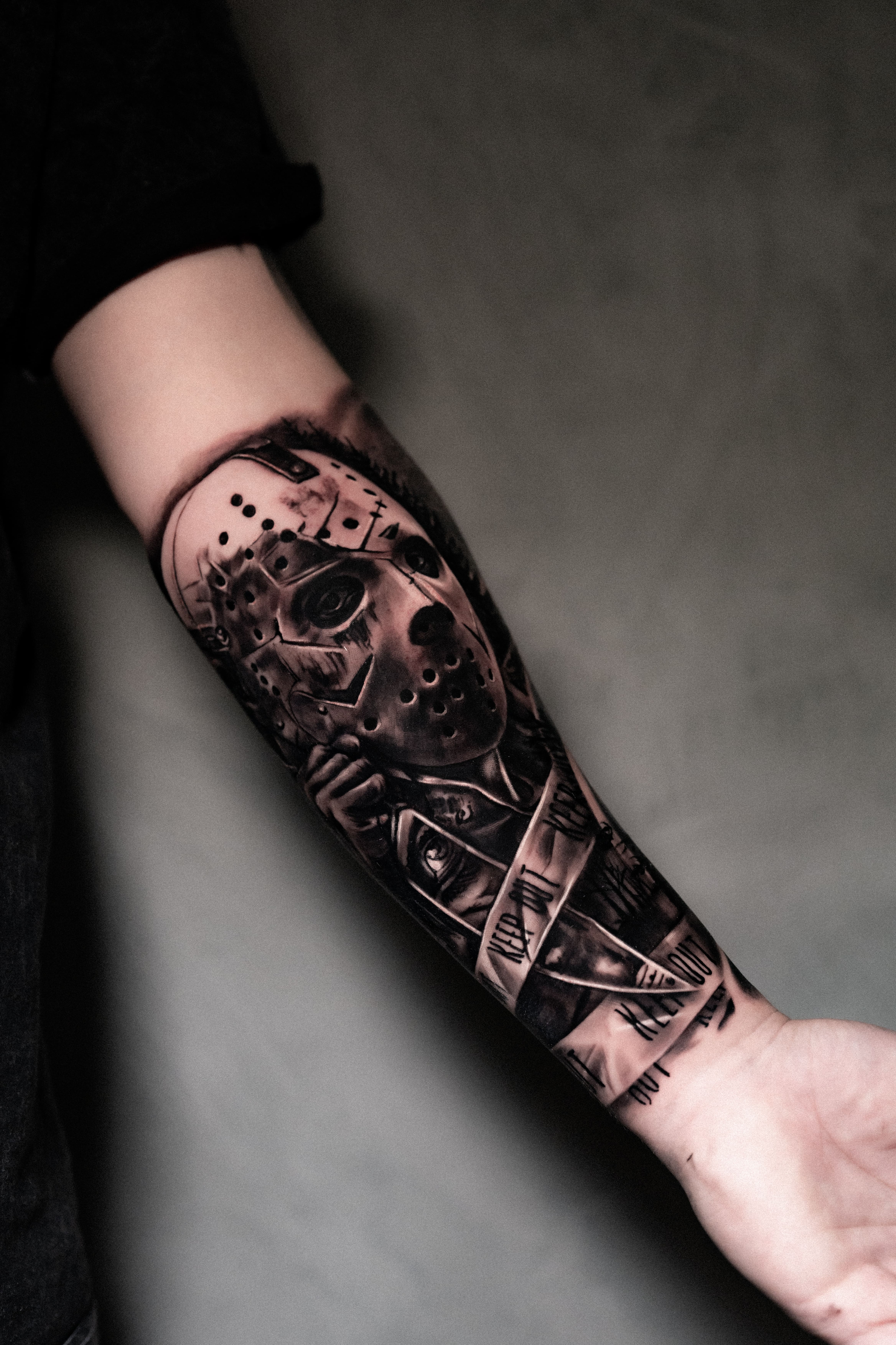 Horror Mask Forearm – Black & Grey