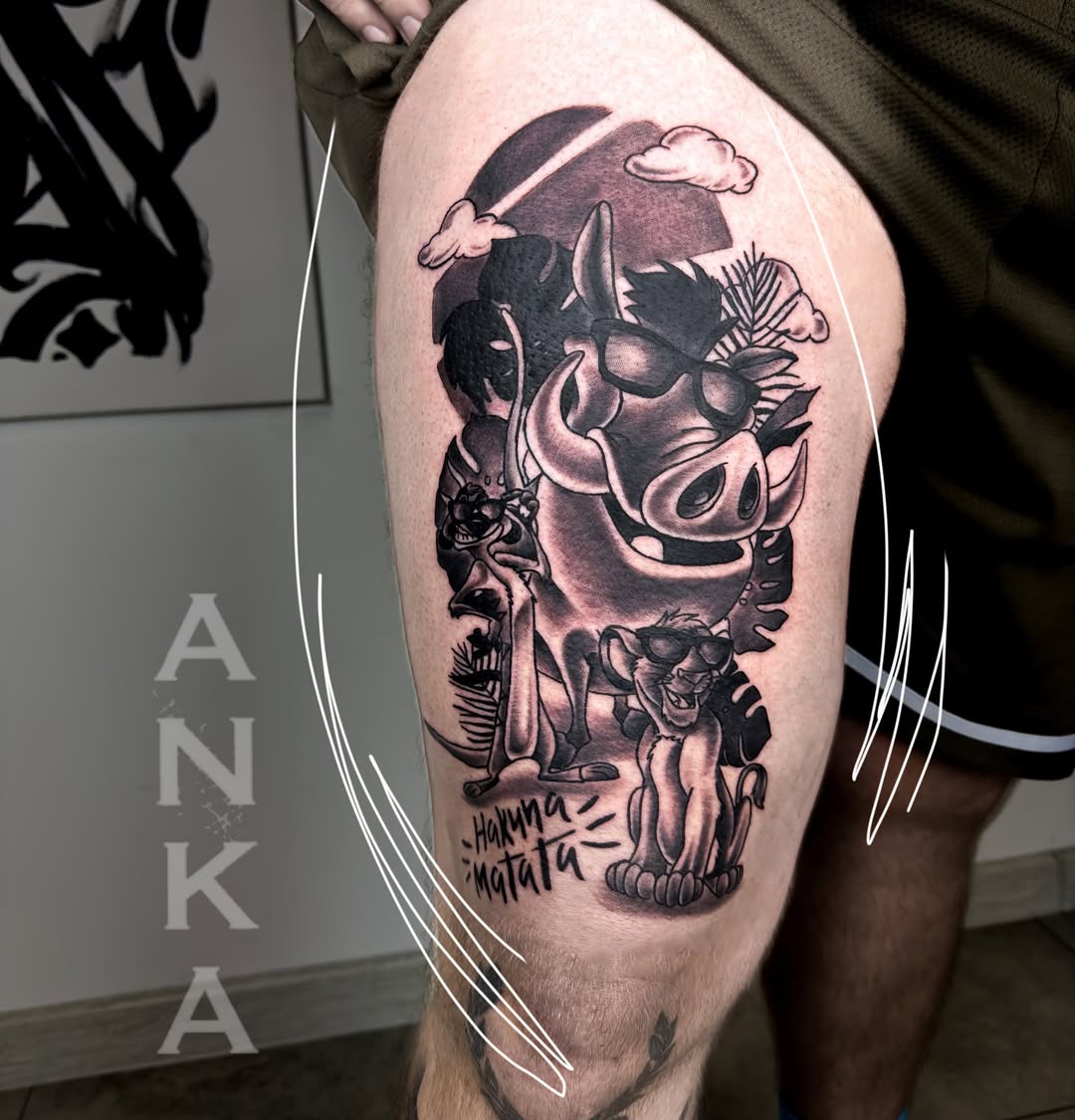 Hakuna Matata – Cartoon Black & Grey Piece