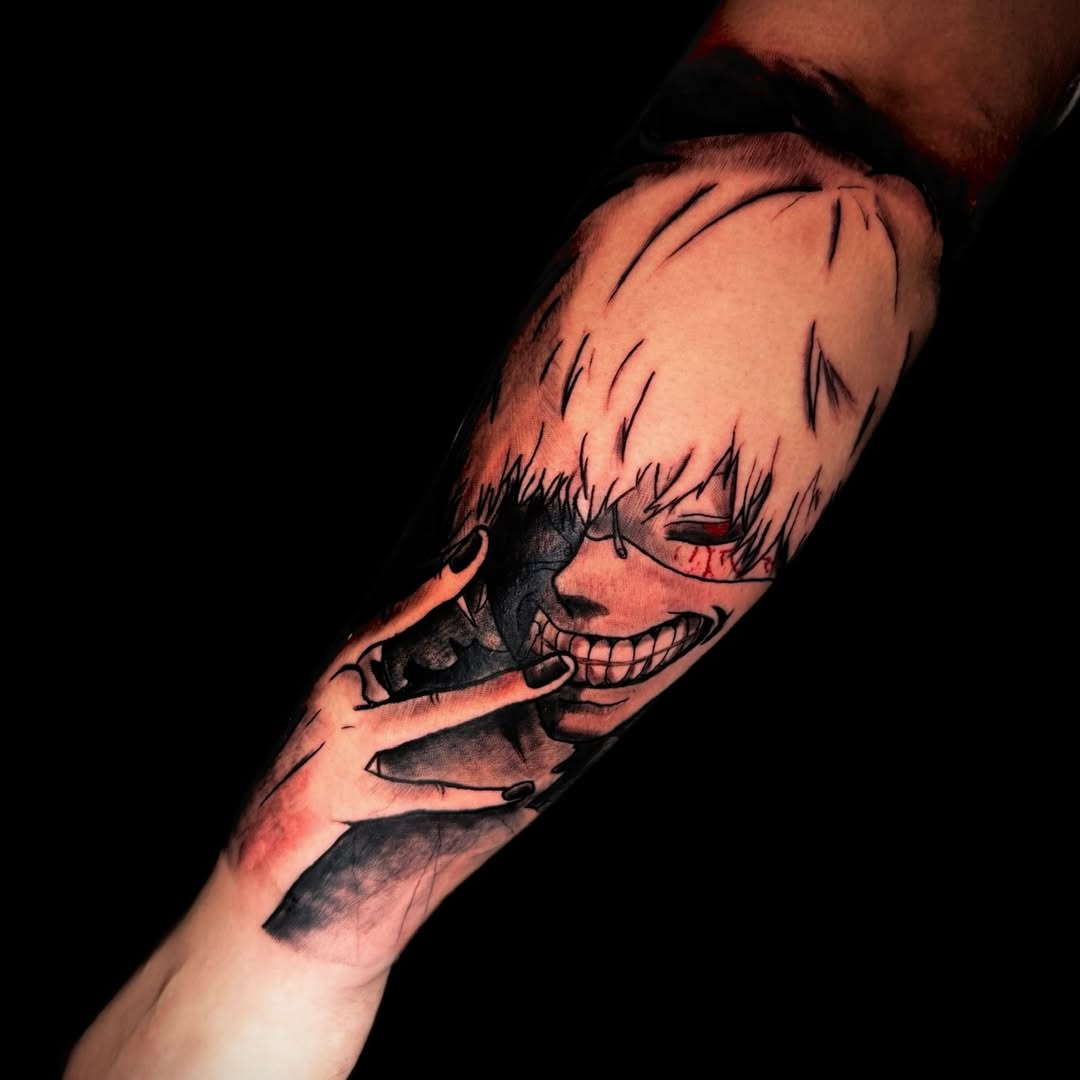 Anime Ghoul Portrait with Red Accents