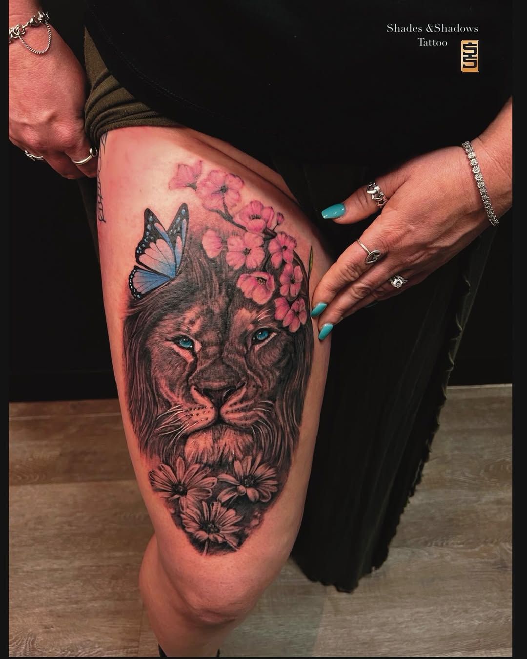 Lion Portrait with Floral & Butterfly