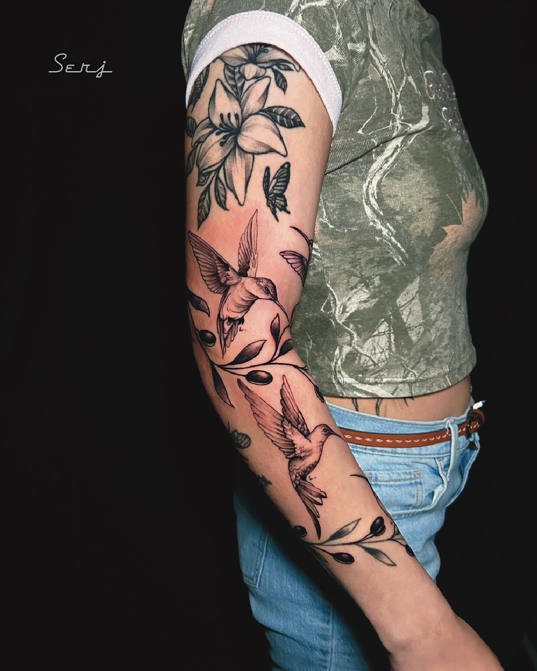 Hummingbird & Floral Sleeve