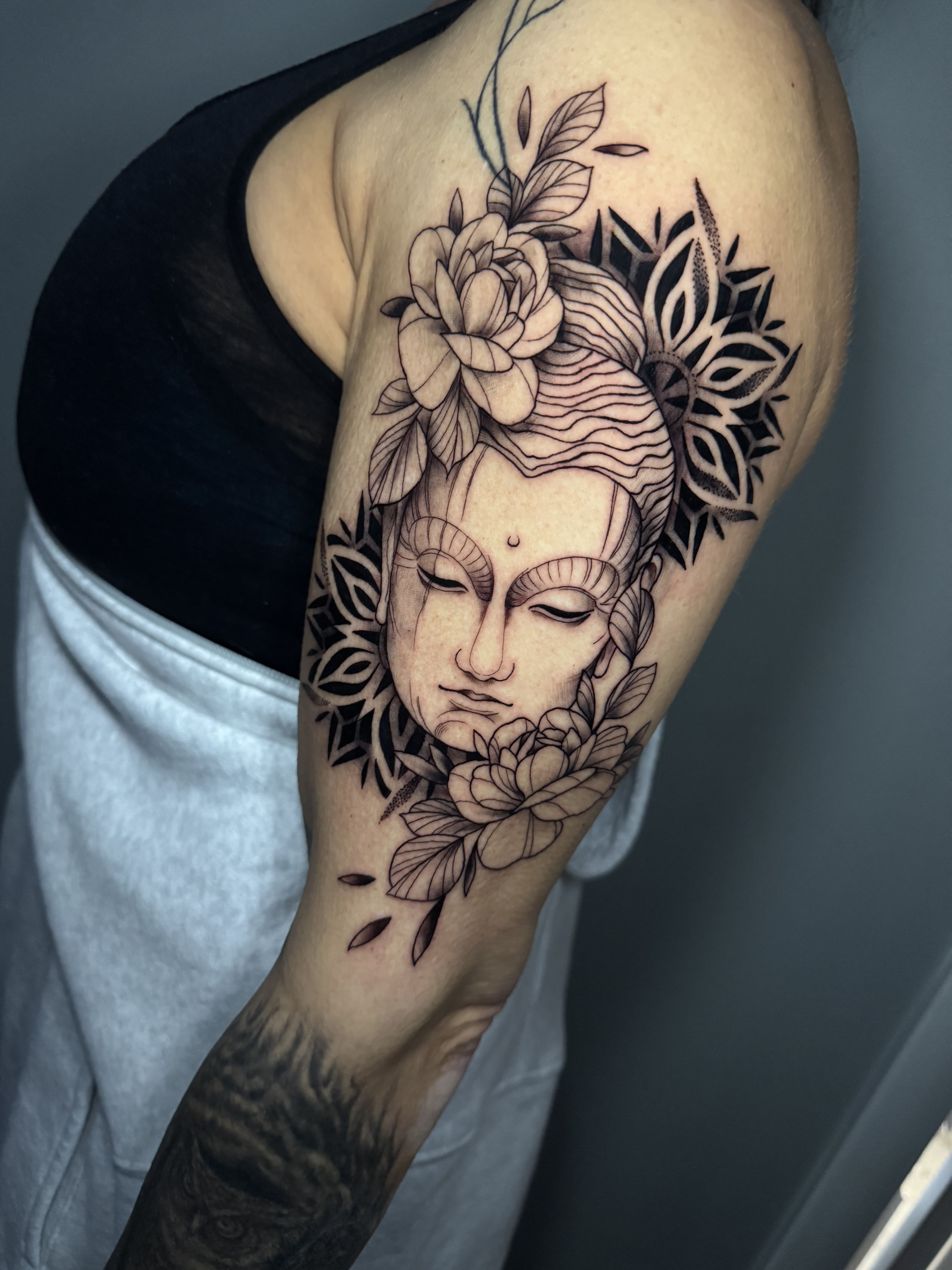 Buddha with Floral Mandala Composition