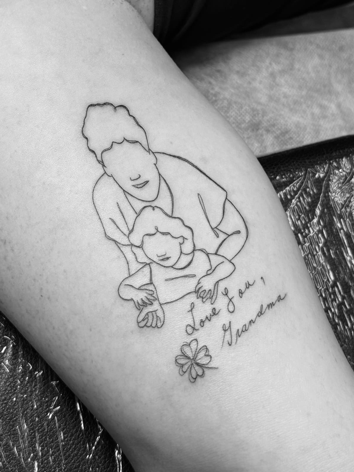Fine Line Mother & Child Memory Tattoo