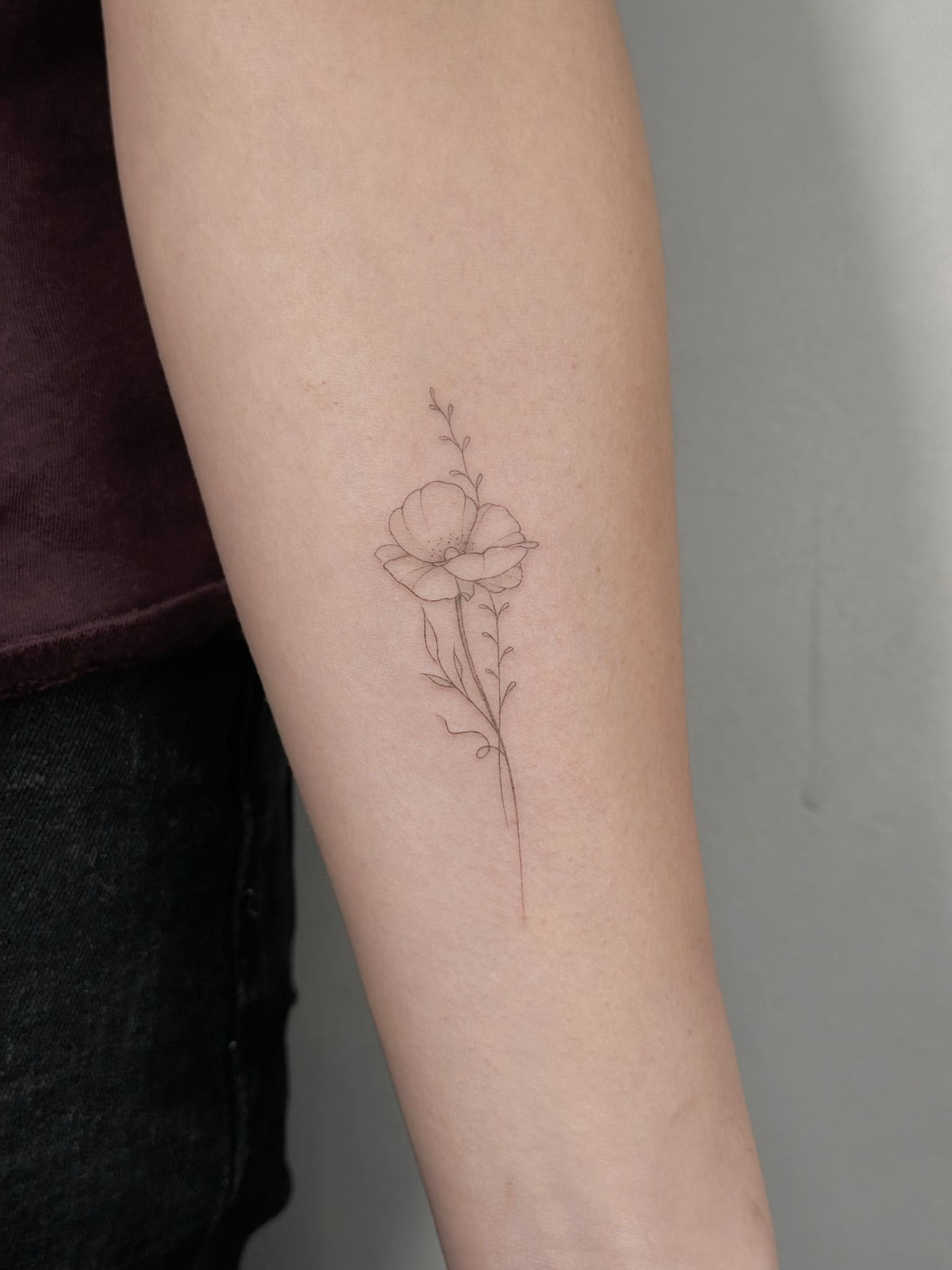 Fine Line Botanical Flower Tattoo