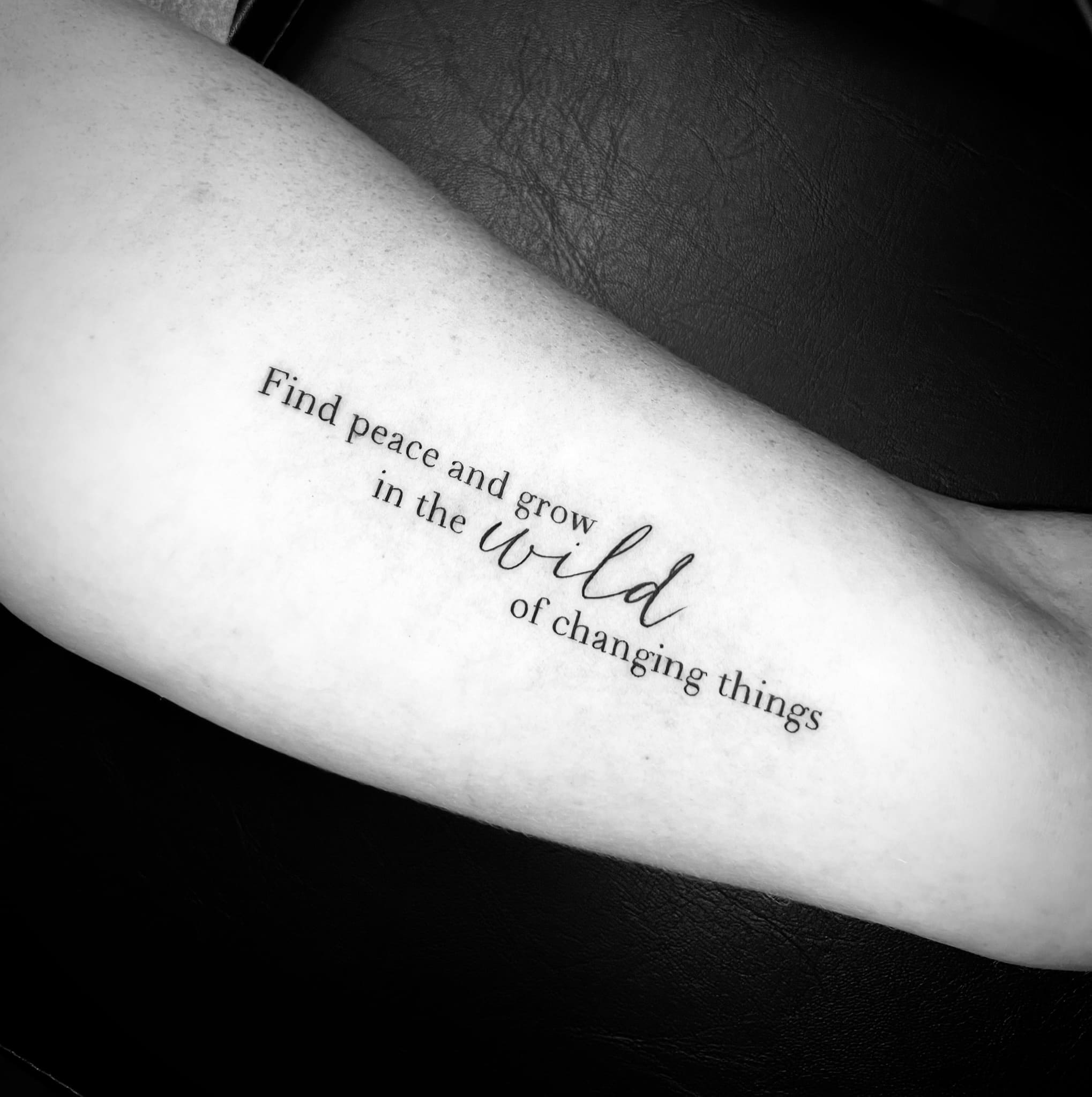 Fine Line Mixed Typography Quote Tattoo