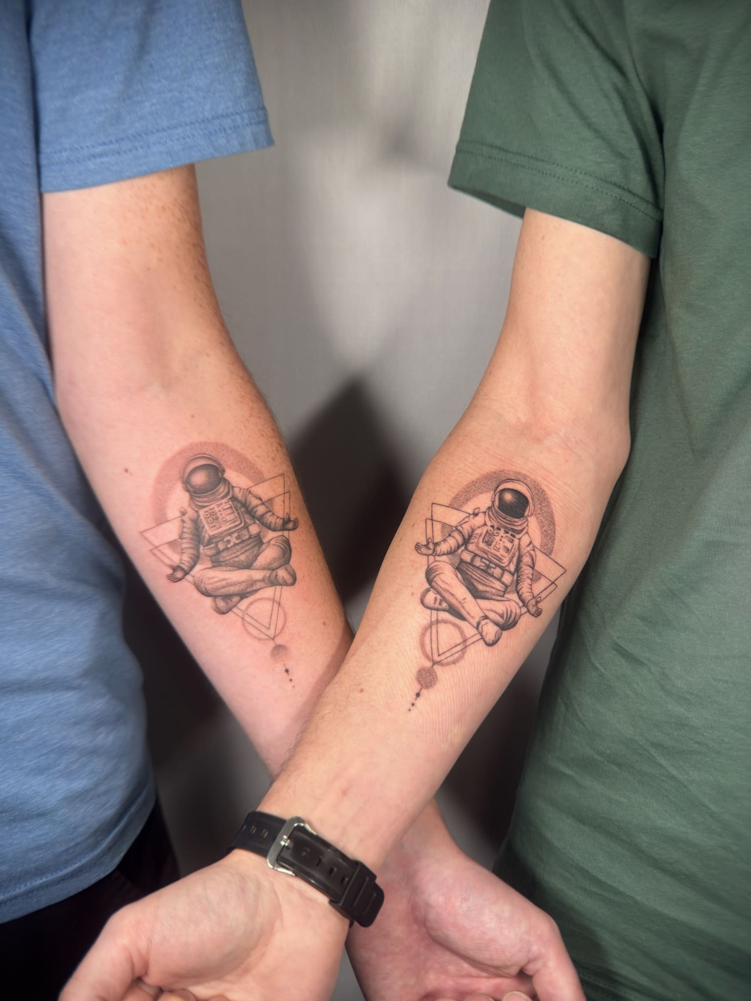 Fine Line Matching Astronaut Tattoos