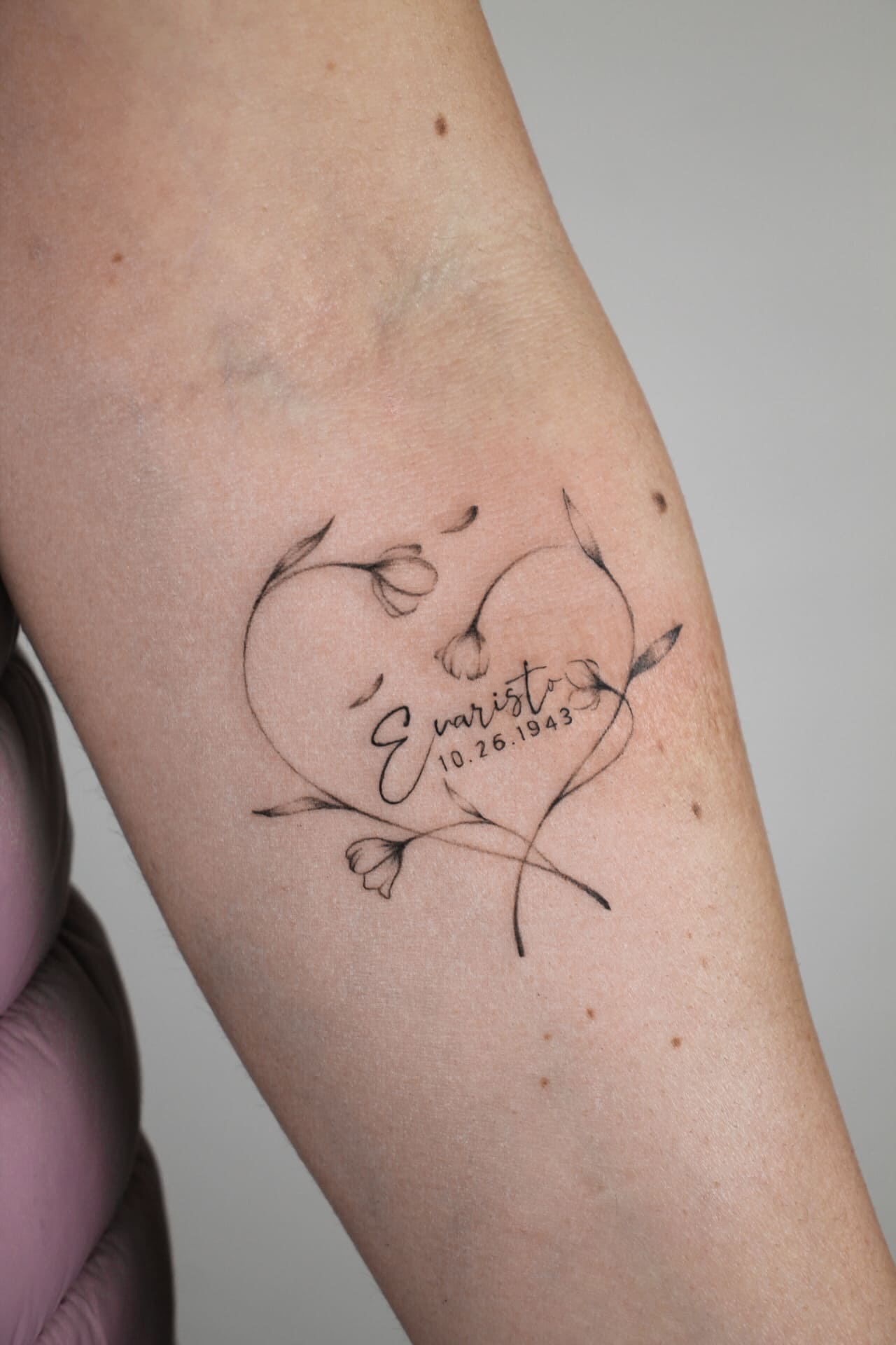 Floral Heart Name Tattoo