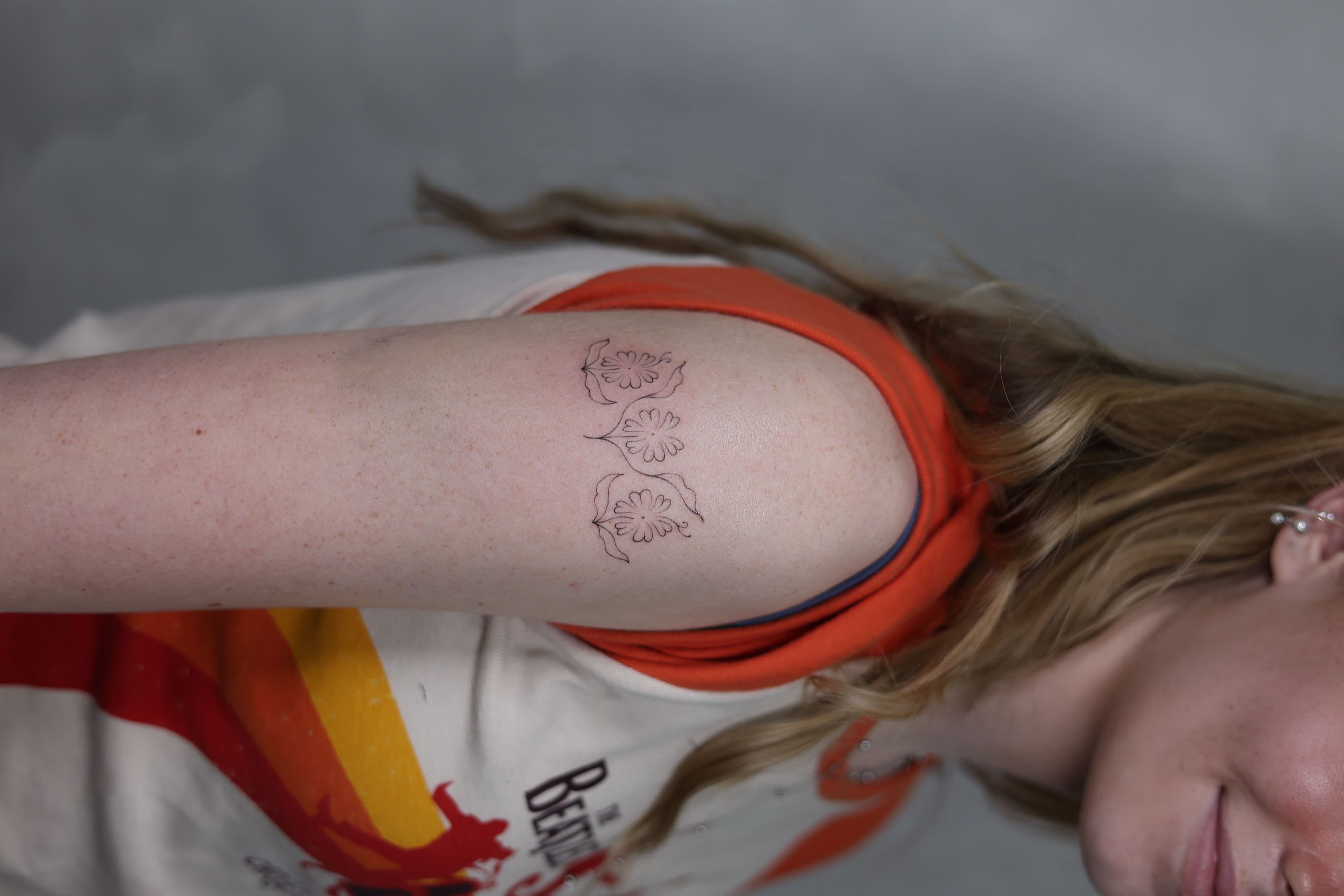 Minimal Three Floral Line Tattoo