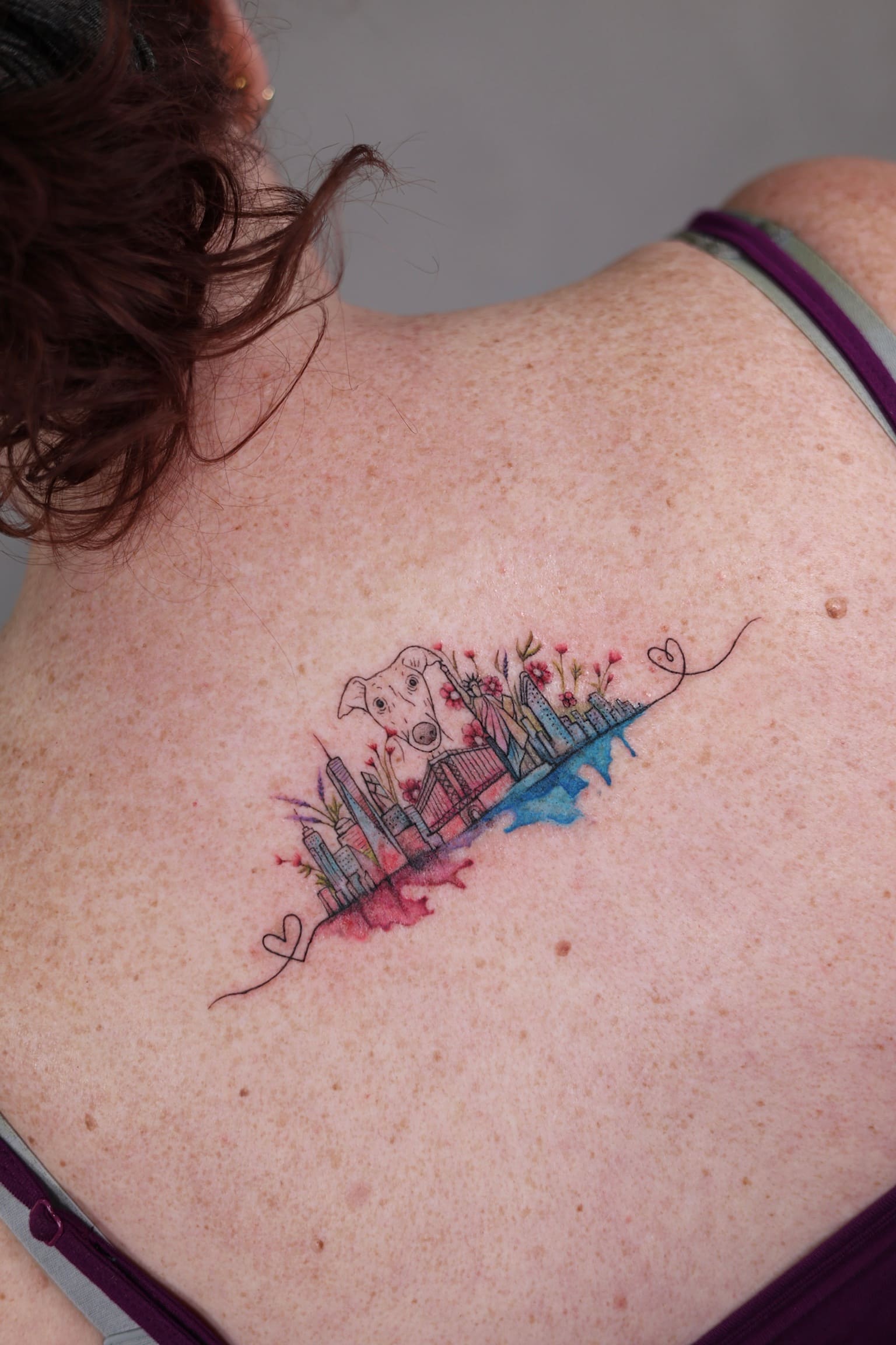 Cityscape & Dog Memory Tattoo
