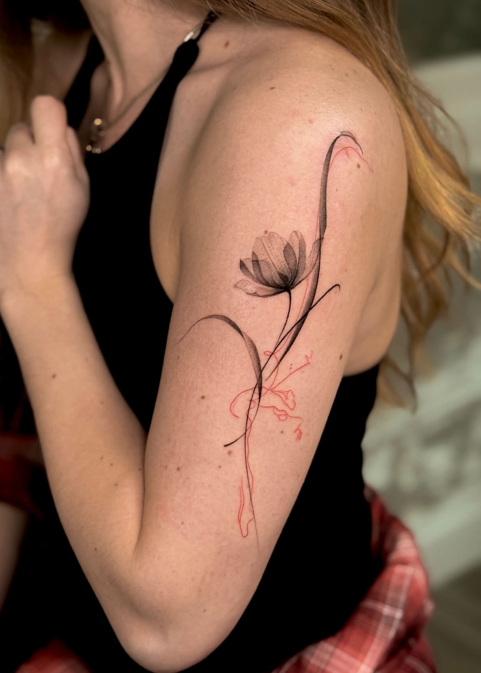 Abstract Floral Flow with Red Line Accent