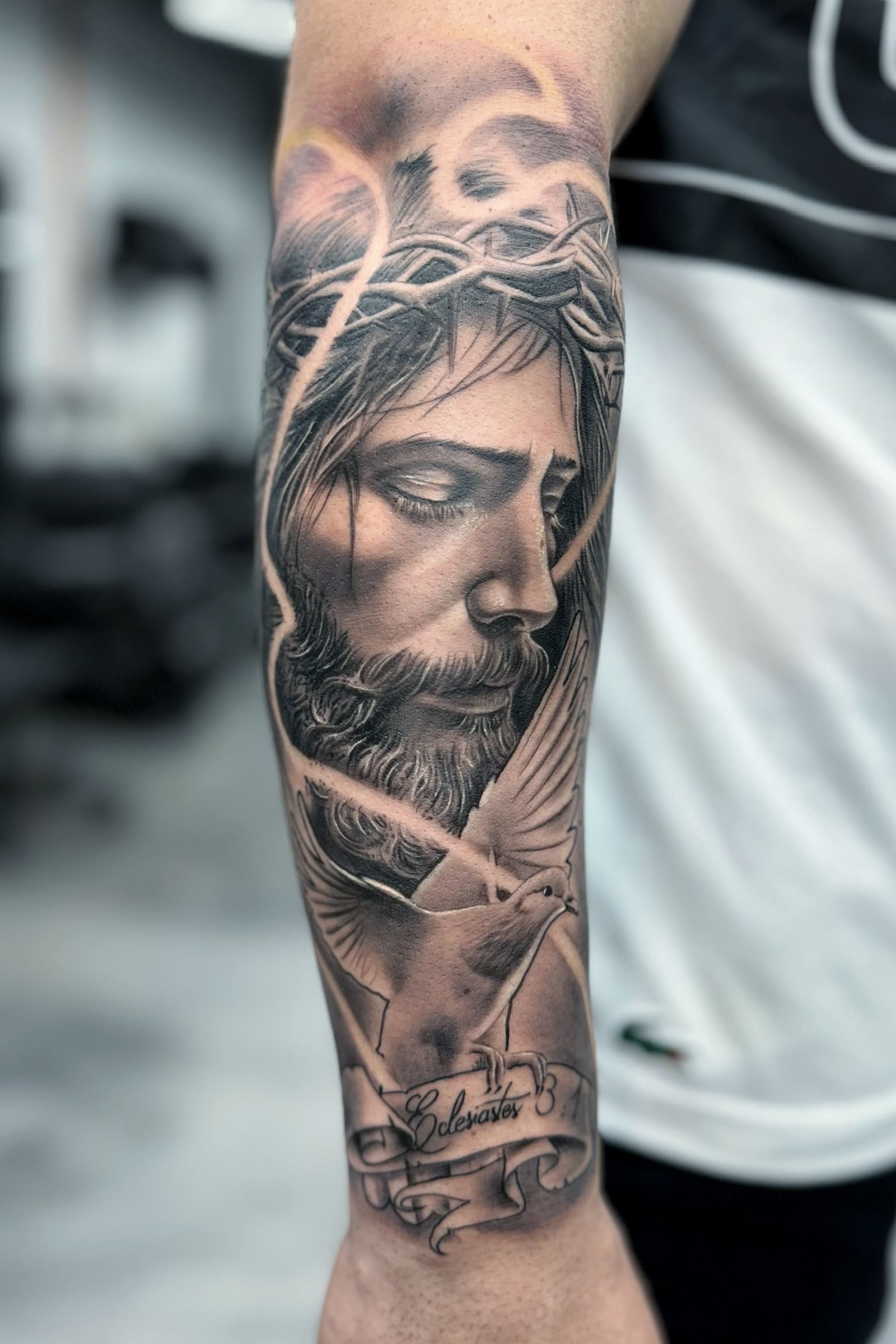 Jesus Portrait with Dove Tattoo