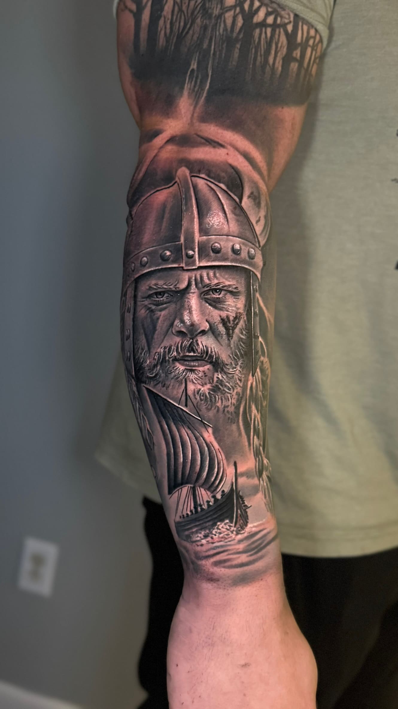 Viking Warrior & Longship Tattoo