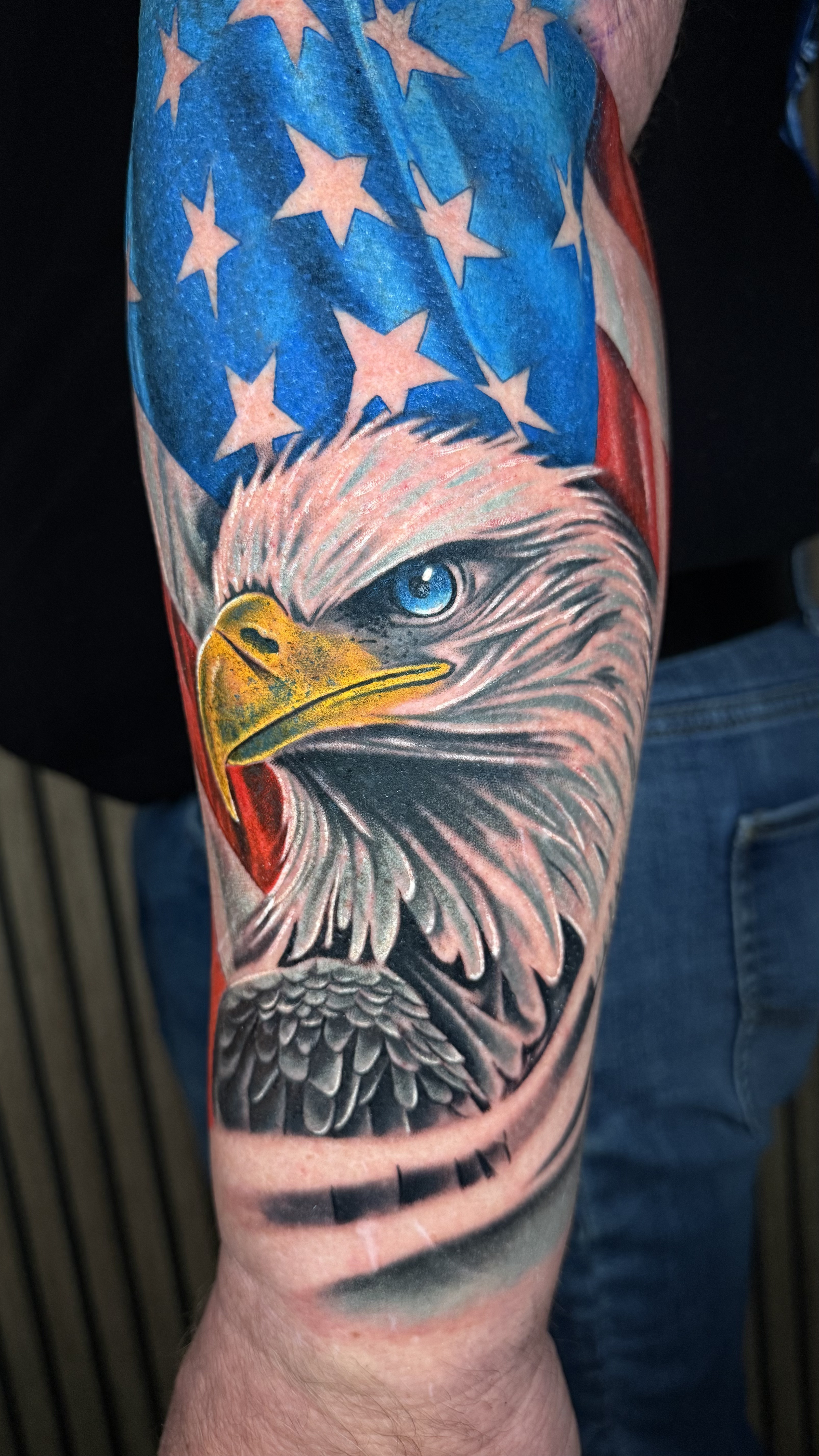 American Bald Eagle and Flag