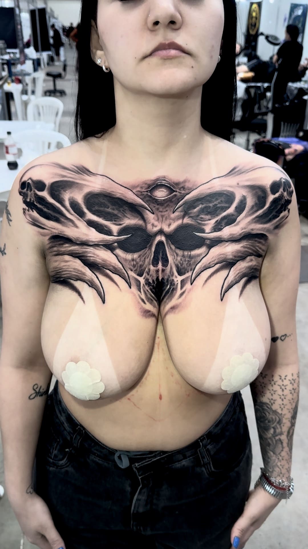 Demonic Skull Chest Tattoo