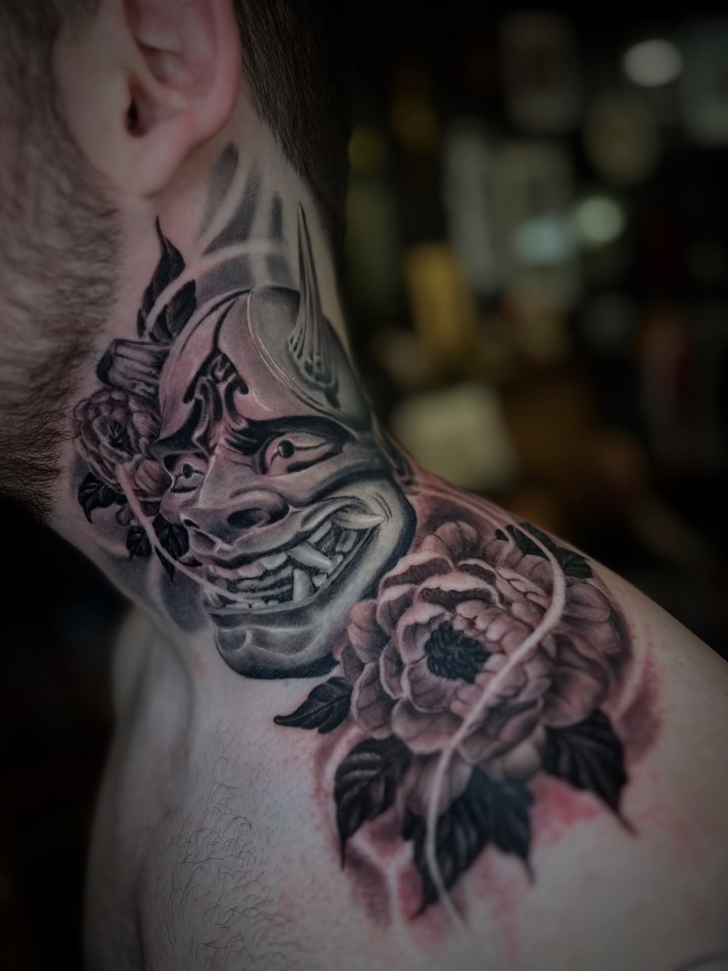 Japanese Hannya Mask with Peony Flowers