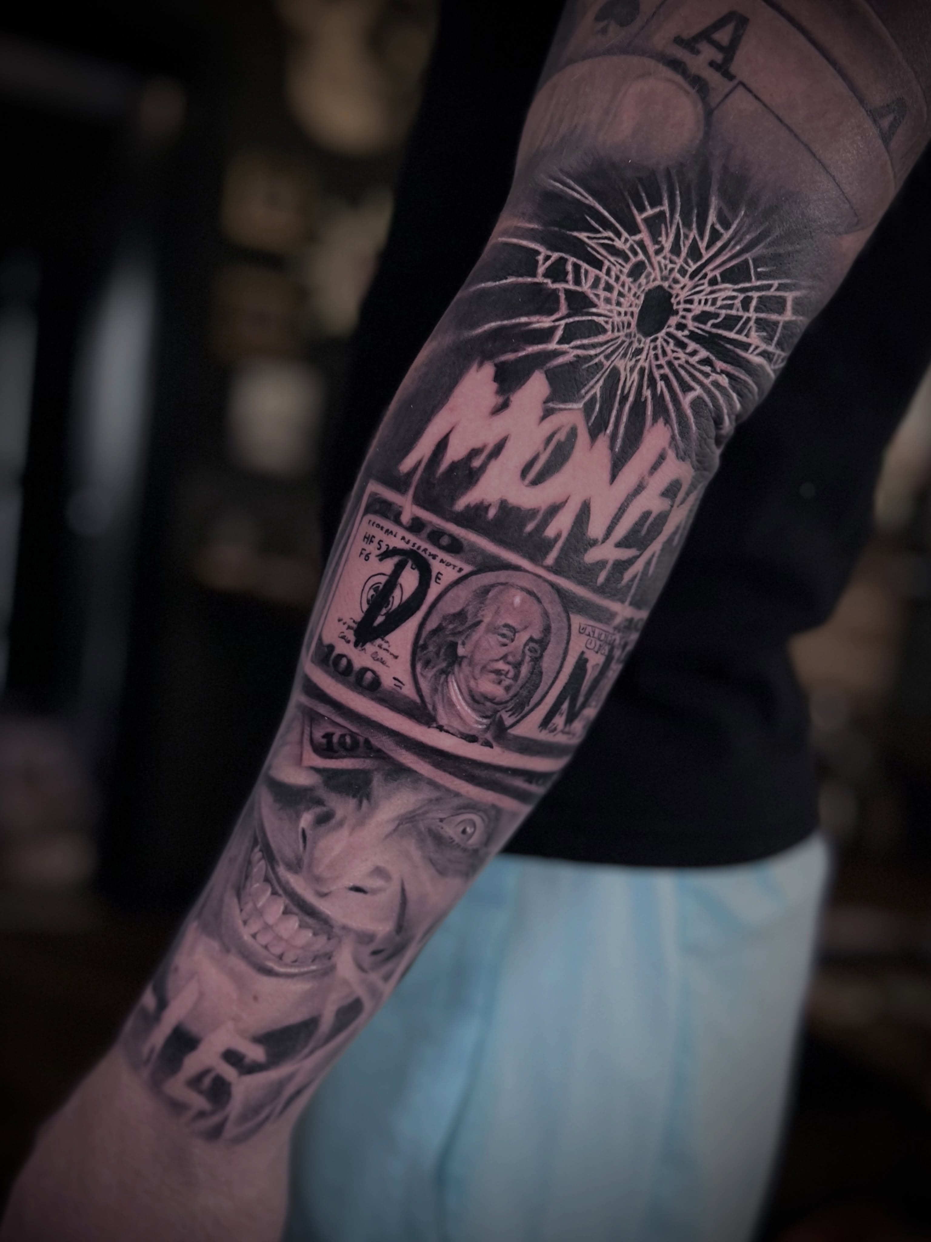 Money, Graffiti and Shattered Glass Tattoo